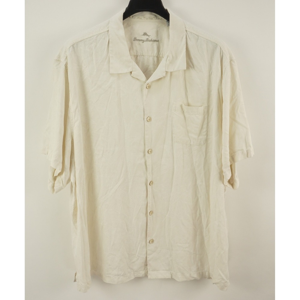Tommy Bahama Mens 3XLB 3XL-Big Ivory Floral Jacquard Silk Open Collar Camp Shirt